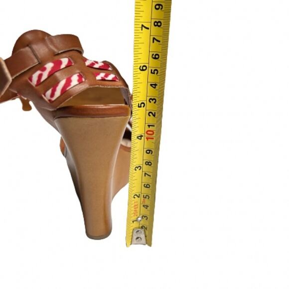 GUC Bamboo Brown with Red and White Ribbon Platform Wedge Sandals. Size 6.5 - Picture 13 of 13